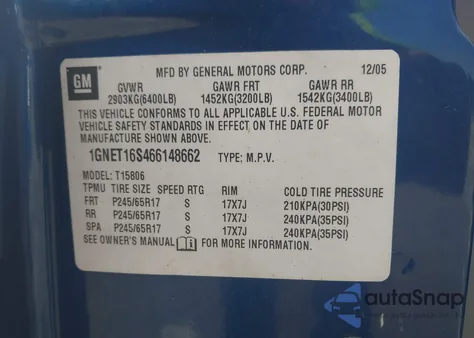 2006 Chevrolet Trailblazer Ext Ls from USA, damaged, VIN 1GNET16S466148662